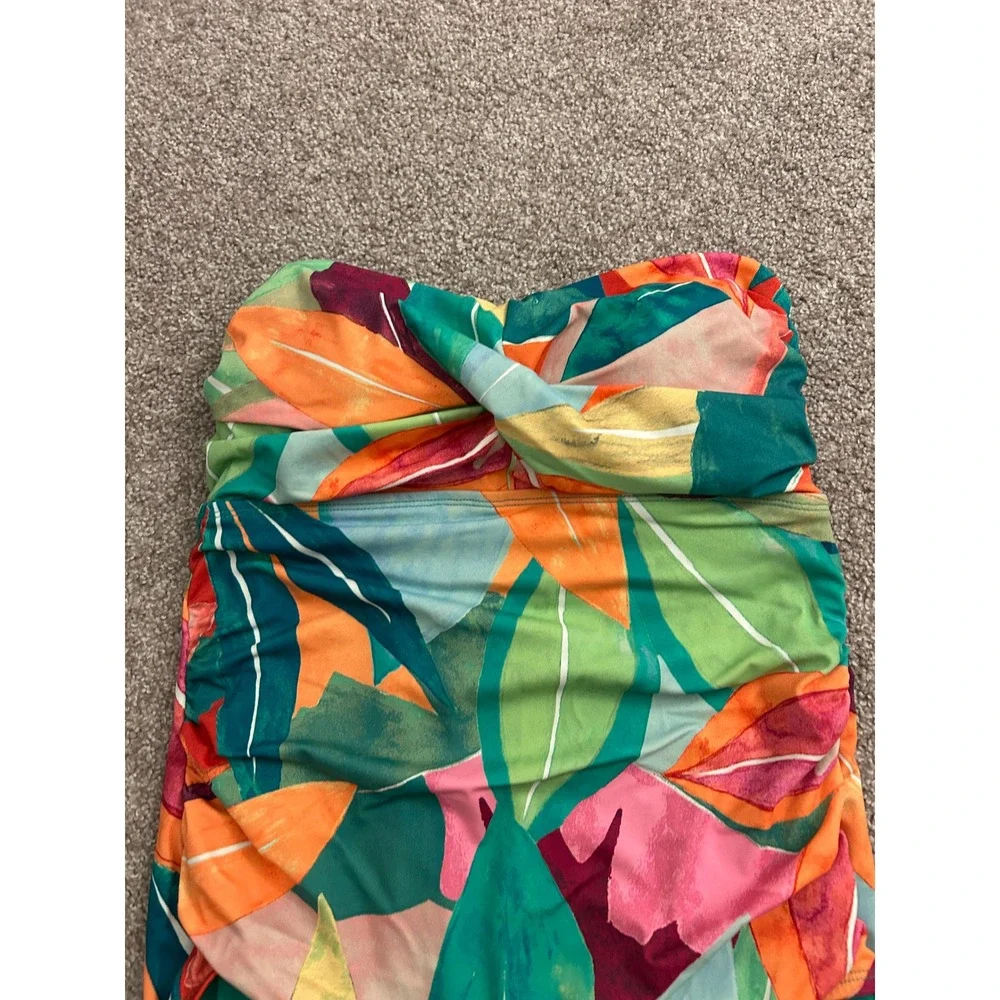 Time and Tru One Piece Swimsuit Womens Large 12-14 Green Tropical Leaf Excellent